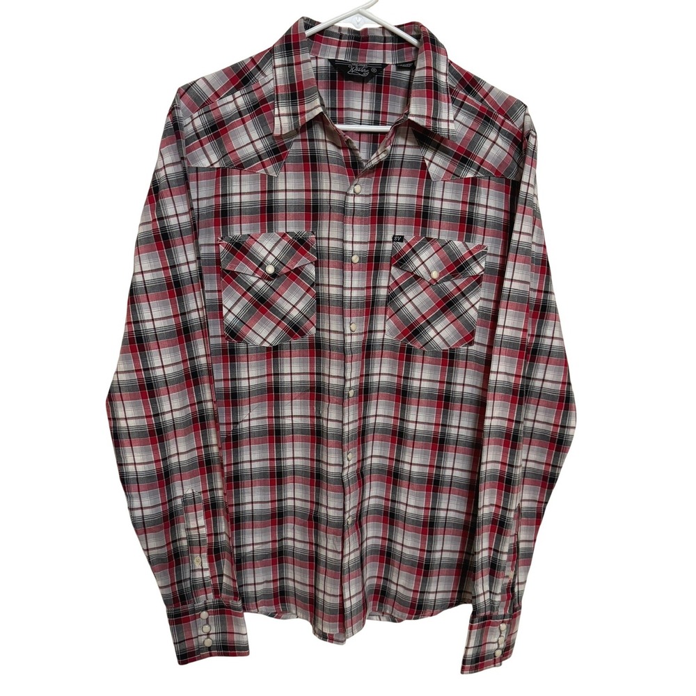Salt Valley Western Shirt Mens Medium Pearl Snap Flannel Western Cowboy Red Blk